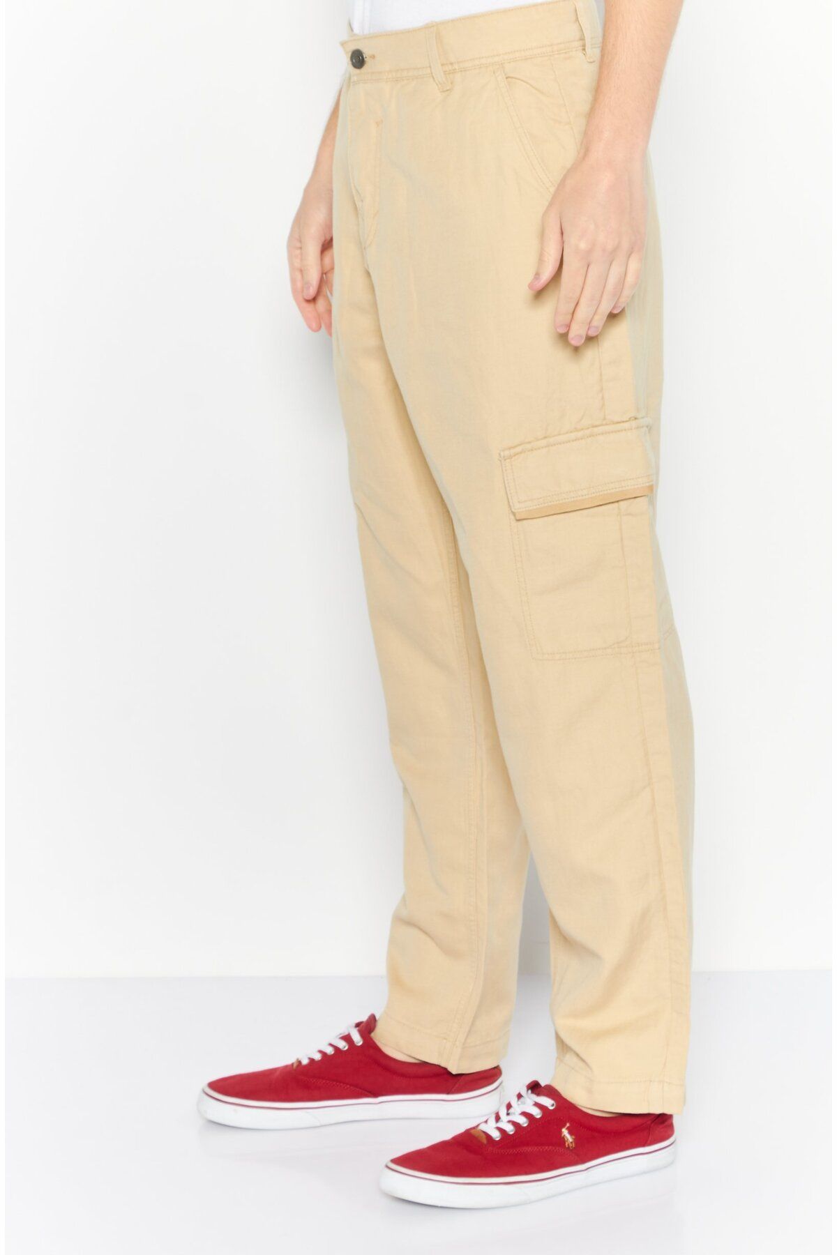 Esprit-Men Regular Fit Solid Cargo Pants, Light Tan 3