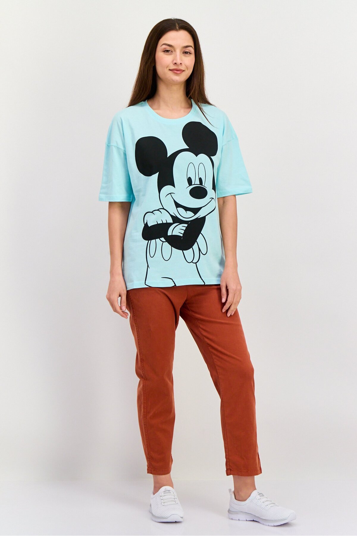 Disney-Women Crew Neck Short Sleeves Mickey Mouse T-shirt, Sage Green 4