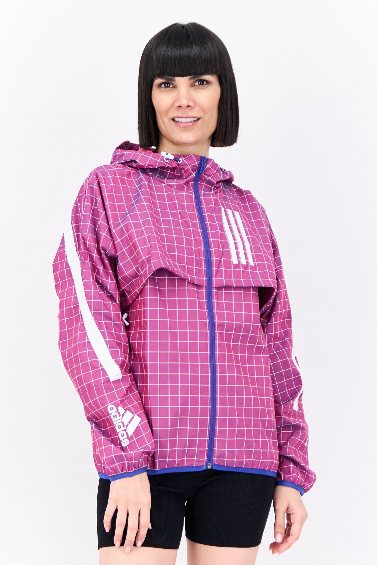 adidas-Women Sportswear Fit Long Sleeve Hooded Outdoor Jacket, Purple 1