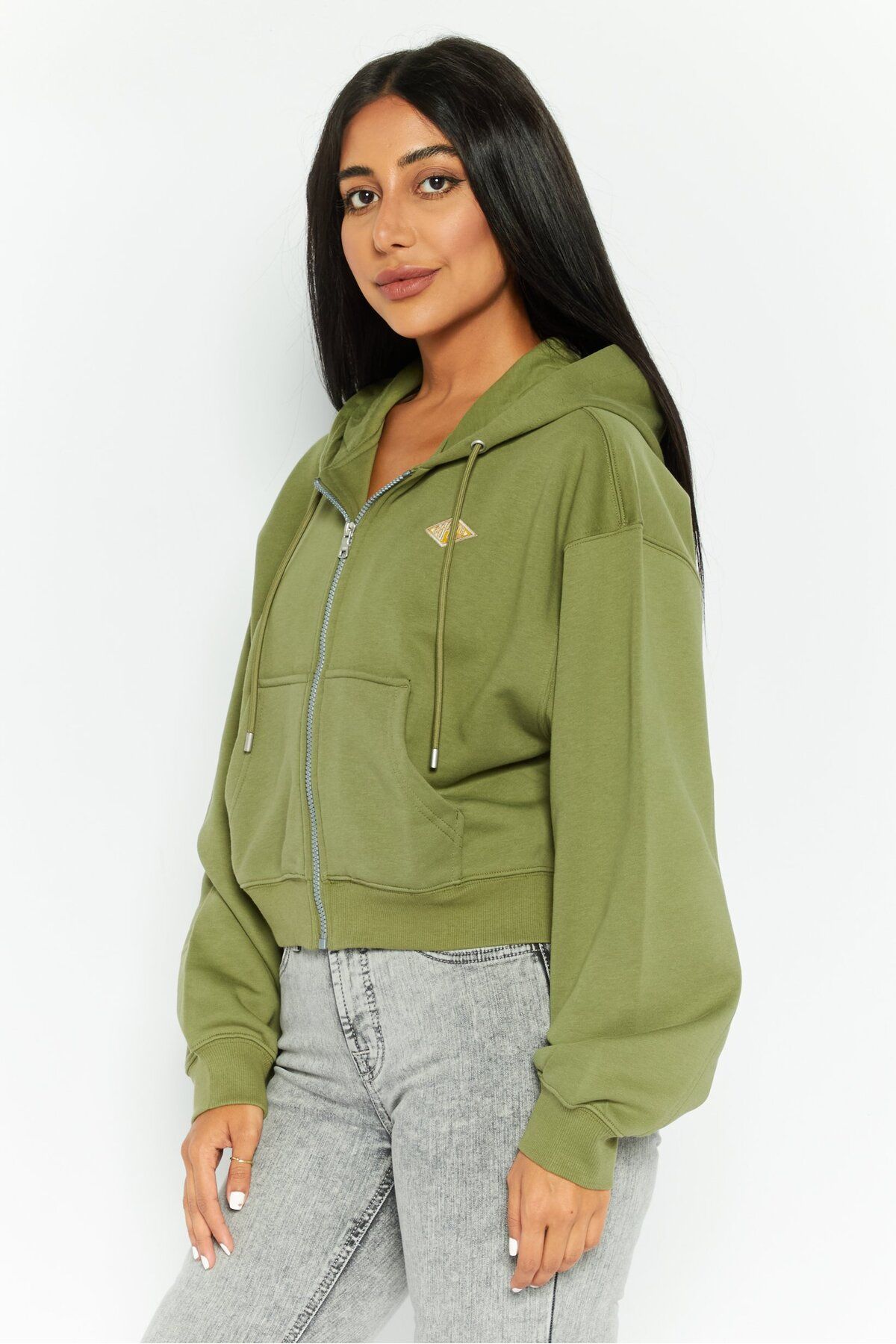 Esprit-Women Embroidered Logo Long Sleeves Hooded Sweatshirt, Olive 3