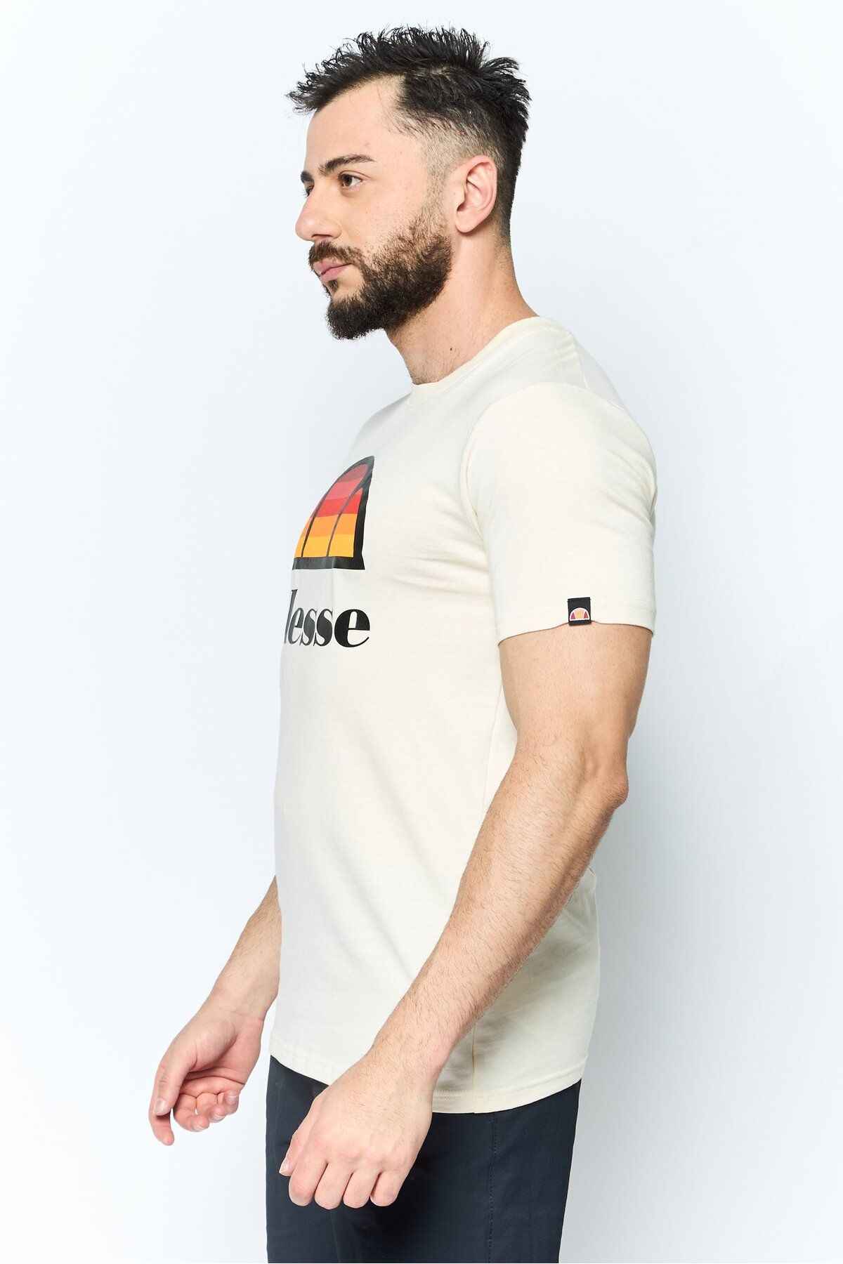 Ellesse-Men Crew Neck Short Sleeve Brand Logo T Shirt, Off White 3