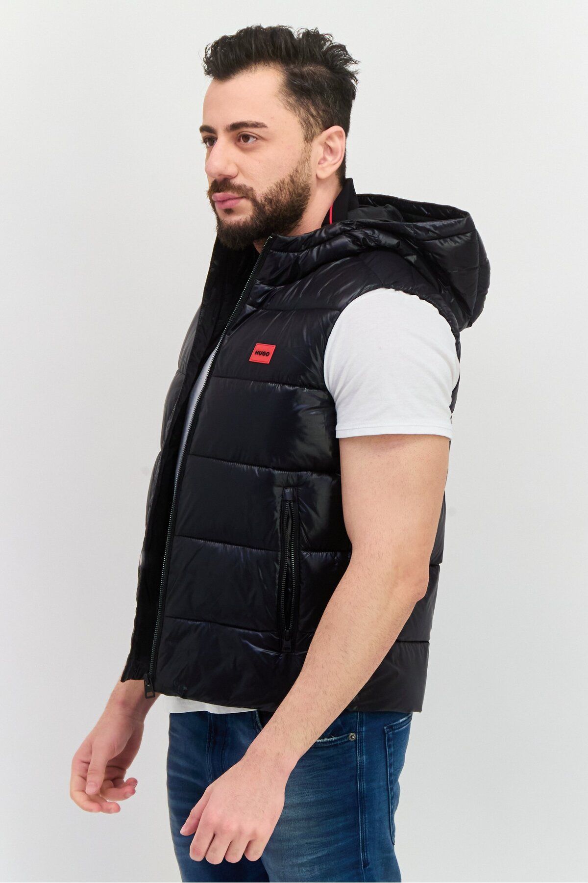Hugo Boss-Men Quilted Hooded Sleeveless Vest Jacket, Black 2