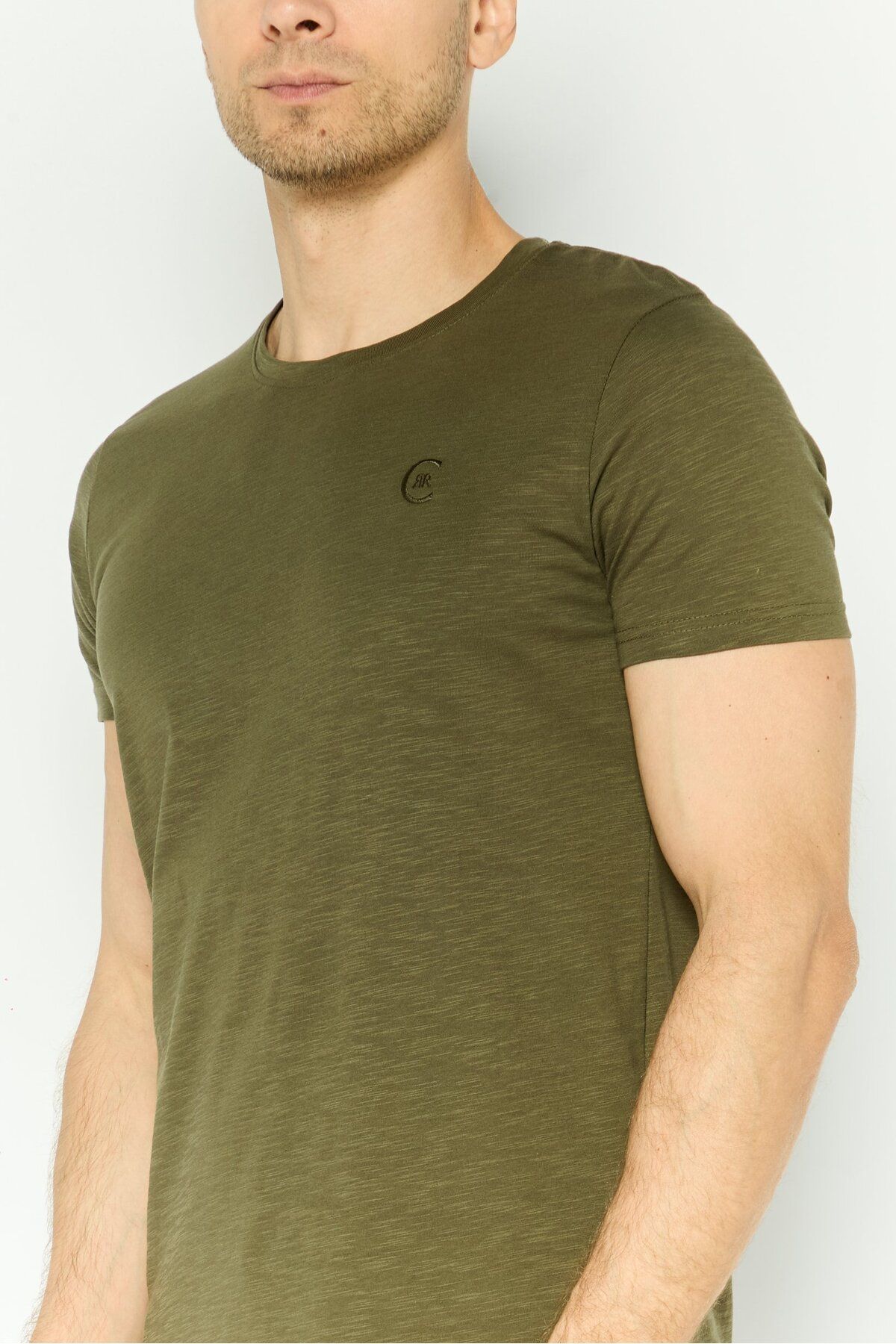 Cerruti 1881-Men Crew Neck Short Sleeve Embroidered Logo T Shirt, Olive 3