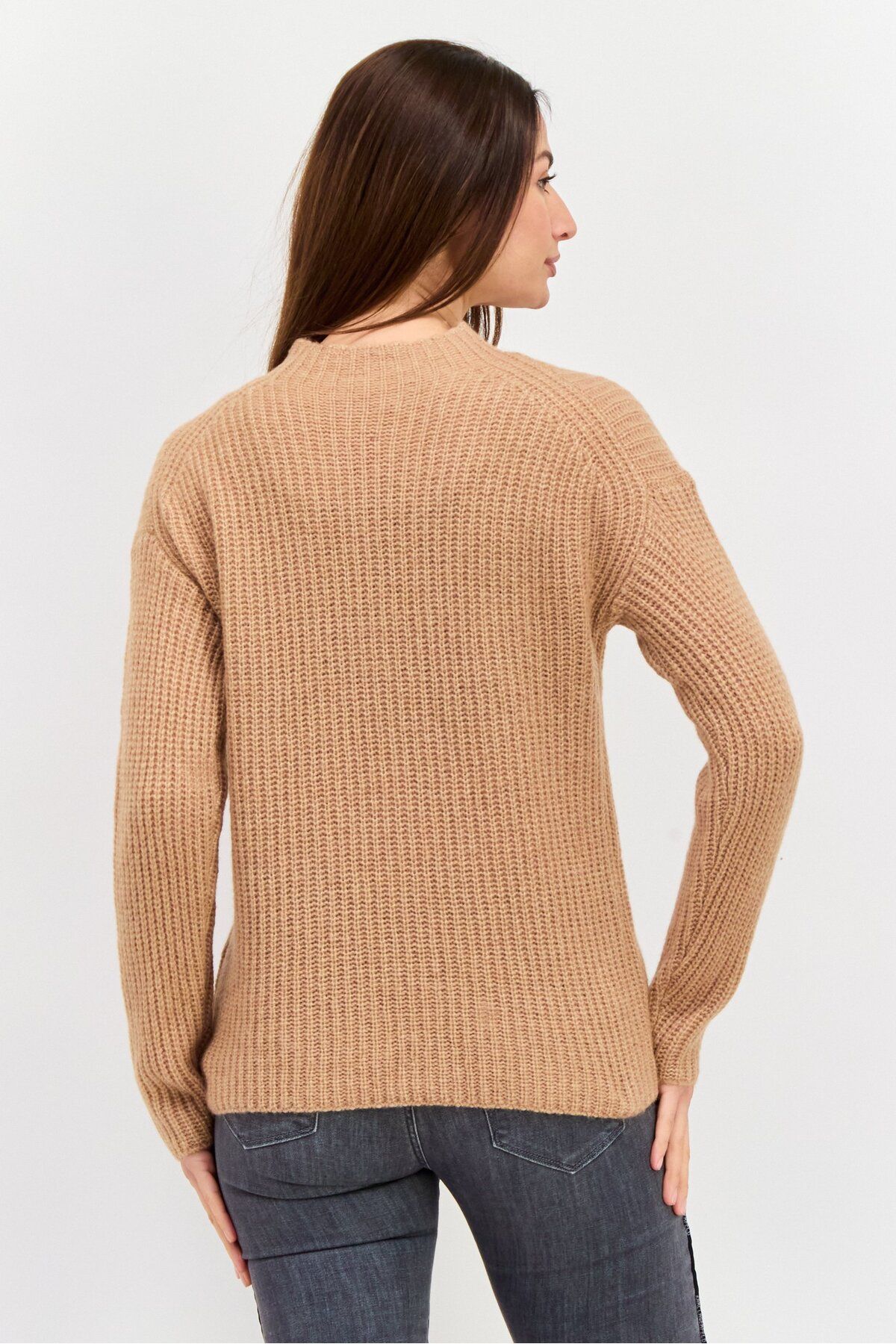 Hugo Boss-Women Mock Neck Knitted Sweater, Brown 3