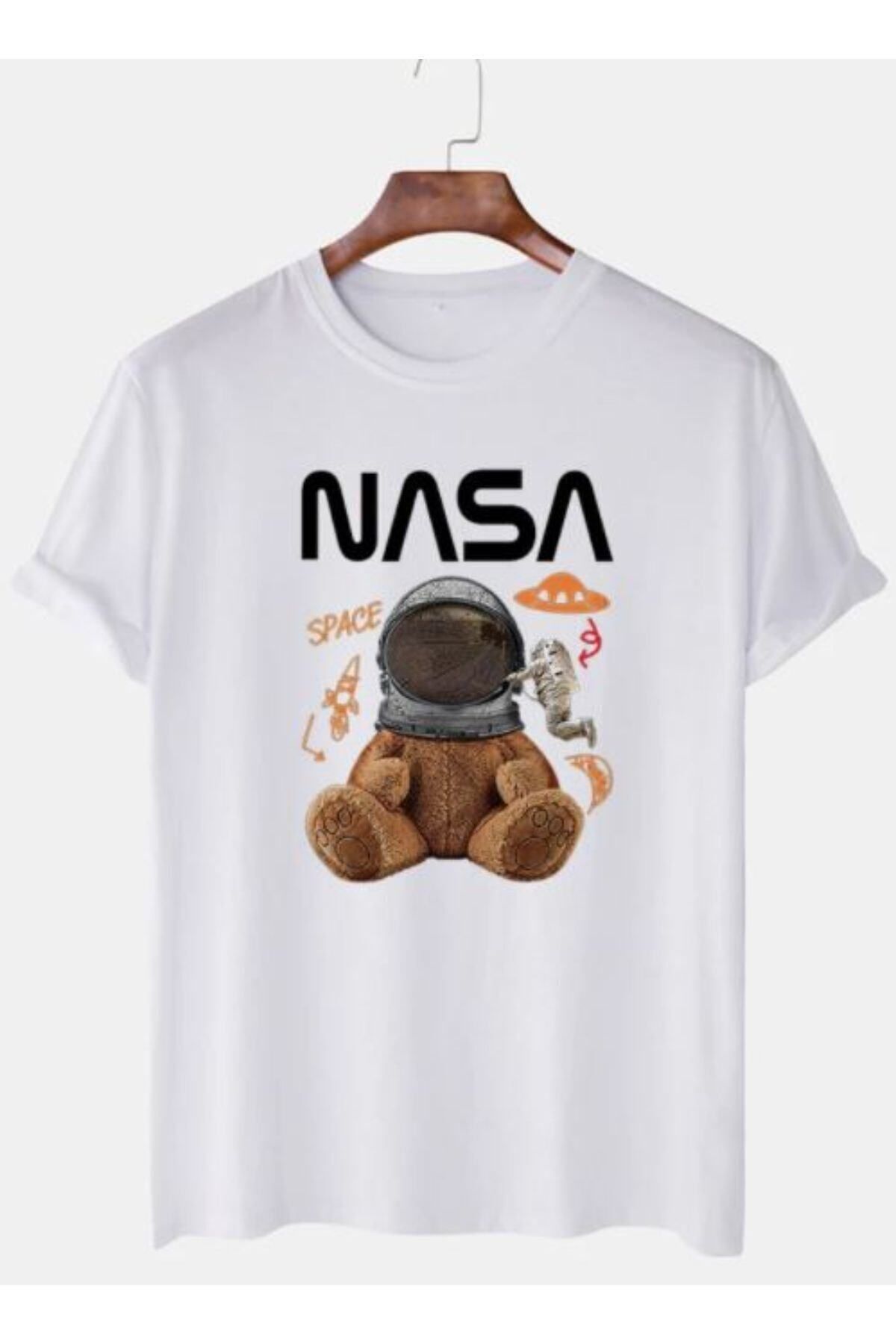 GIANTSTORE Unisex Beyaz Ayıcık Nasa Tshirt