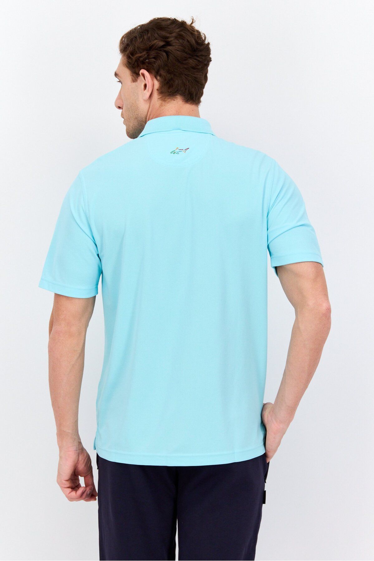 Greg Norman-Men Sportswear Fit Short Sleeve Training Polo Shirt, Turquoise 3