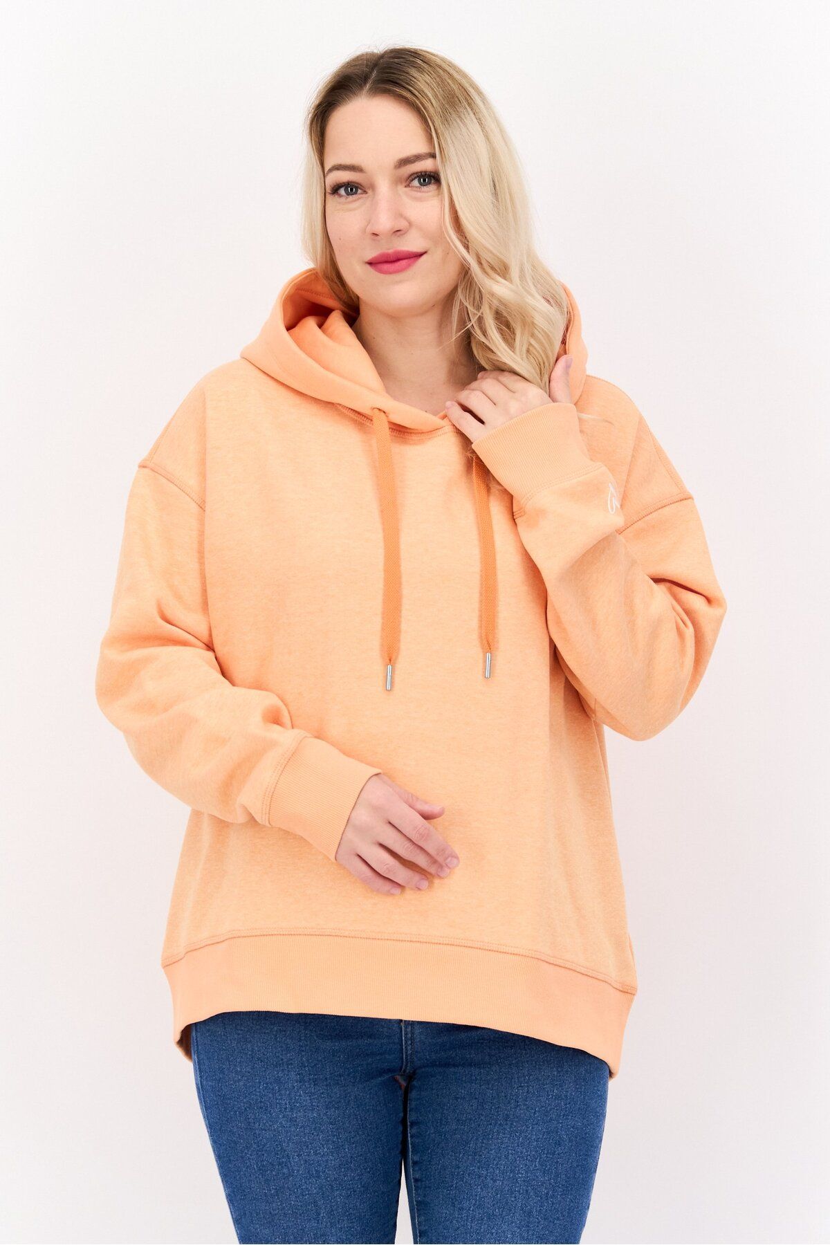 Esprit-Women Solid Long Sleeve Fleece Hoodie, Light Orange 1