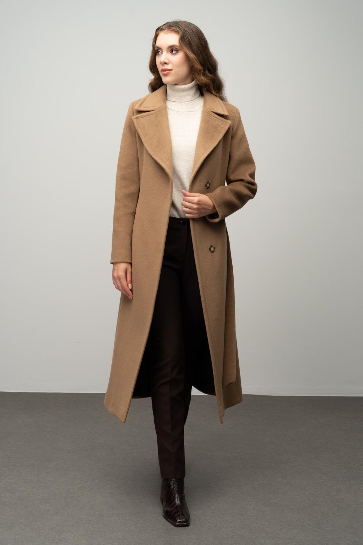 Olcay  Çıt Çıt Kapamalı Belden Bağlamalı Exclusive Kaban K. KAMEL 3057 - Görsel 4