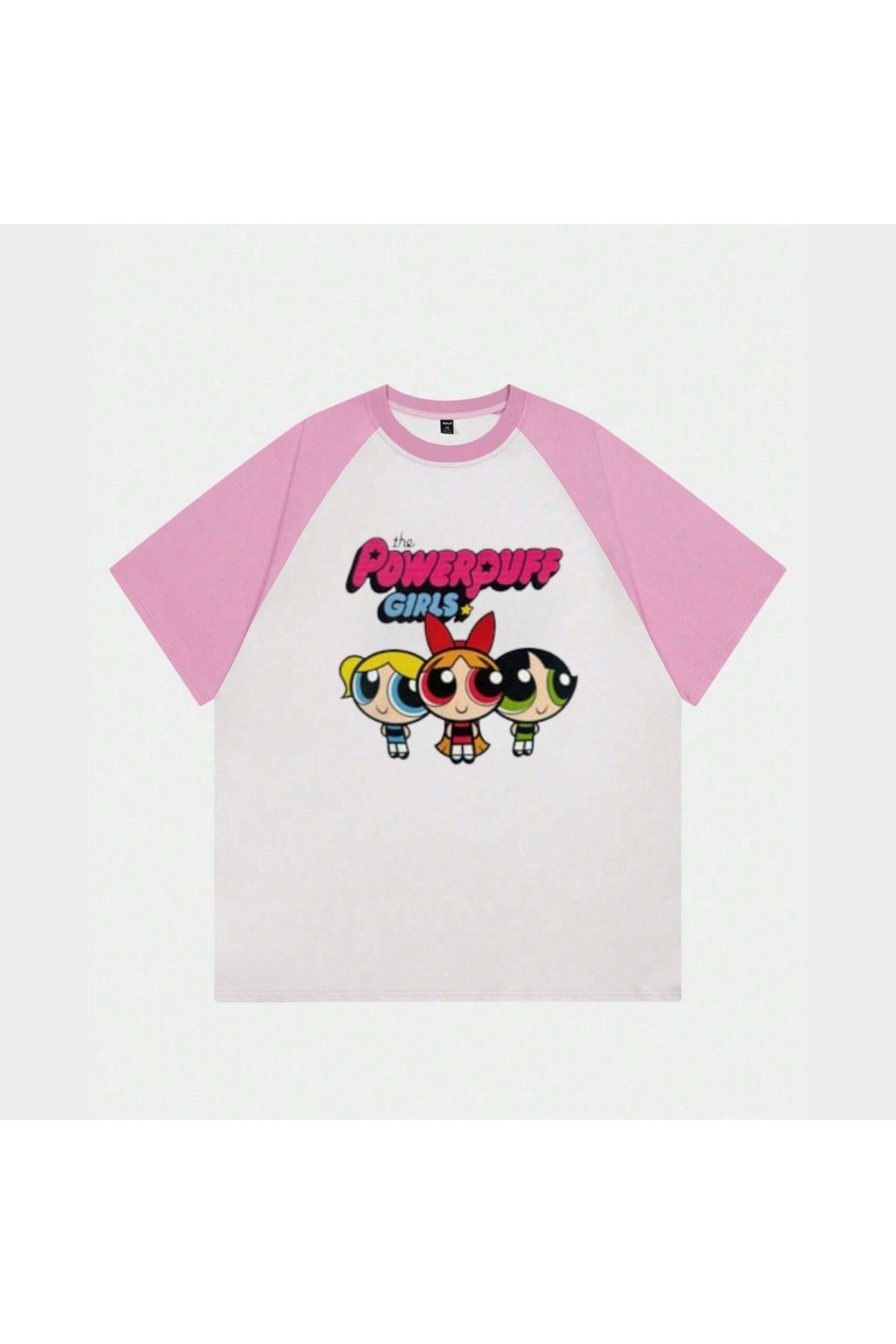 DEEFWEAR Very Kind  Beyaz Unisex Pembe Reglan PowerPuff Girl T-Shirt