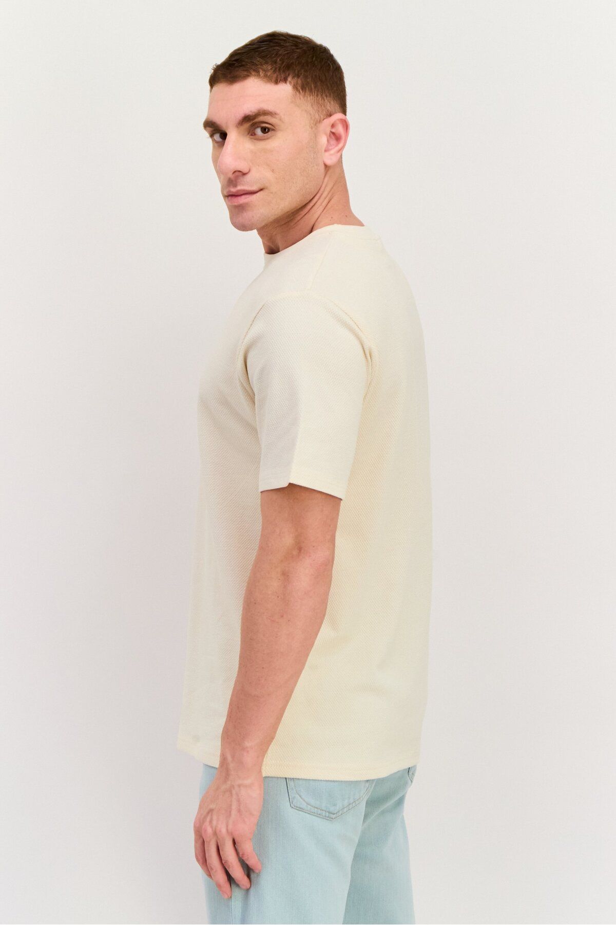 Threadbare-Men Crew Neck Short Sleeves Textured Clay T-Shirt, Beige 2