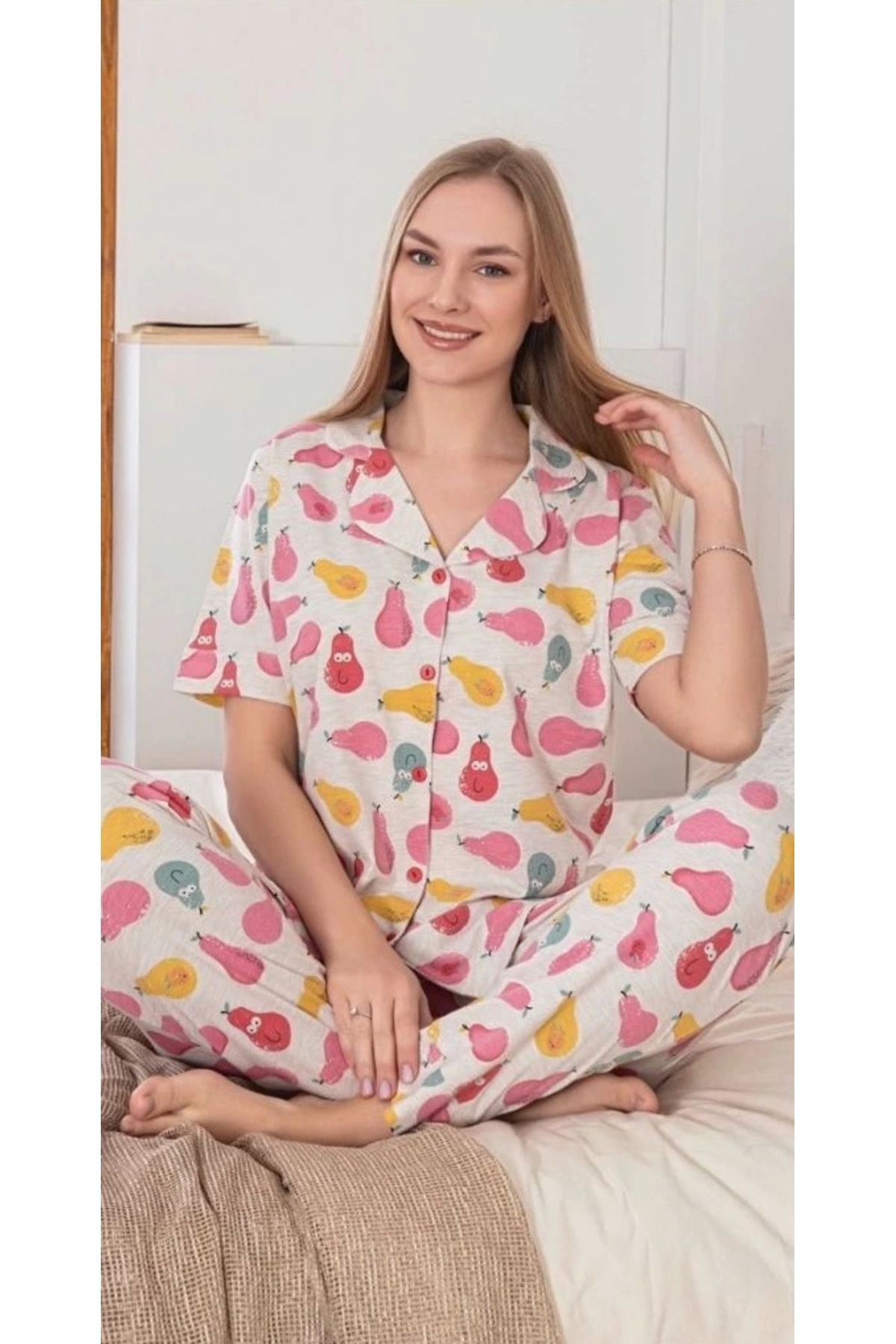 buHillco Alissa Kadın Armut Desen Baskılı Patlı Pijama Takımı