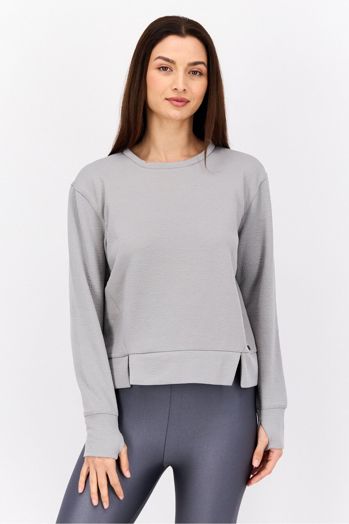 Nine West-Women Sportswear Fit Long Sleeve Training Top, Grey 1