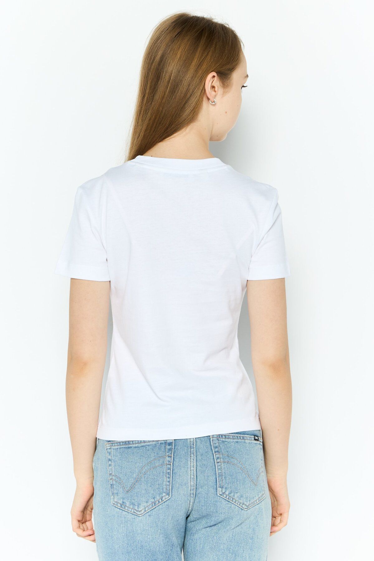 Esprit-Women Round Neck Short Sleeves Brand Logo T-Shirt, White 2