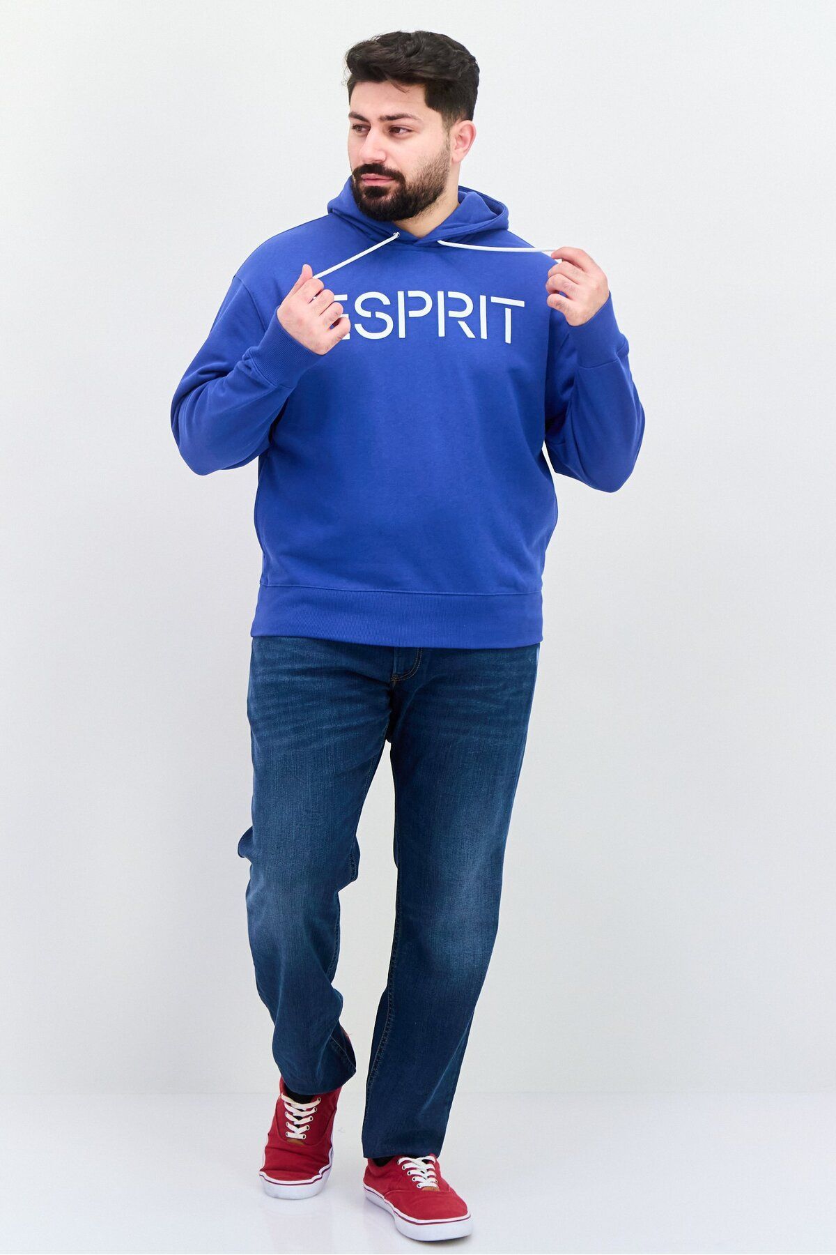 Esprit-Men Hood Neck Brand Logo Long Sleeves Hoodie, Blue 4