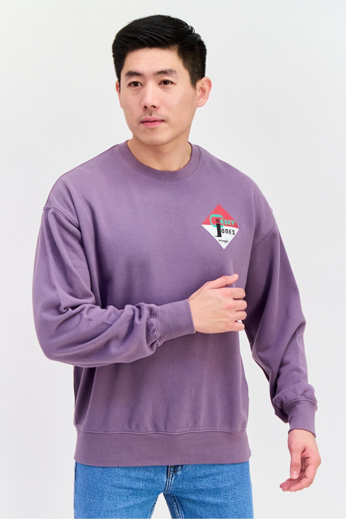WRANGLER-Men Crew Neck Long Sleeve Graphic Sweatshirt, Purple 1