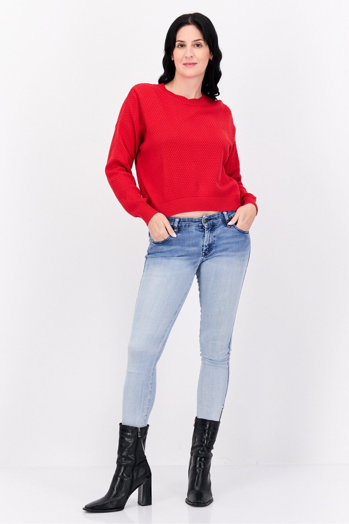 Mode by Redtape-Women Crew Neck Knitted Sweater, Red 4