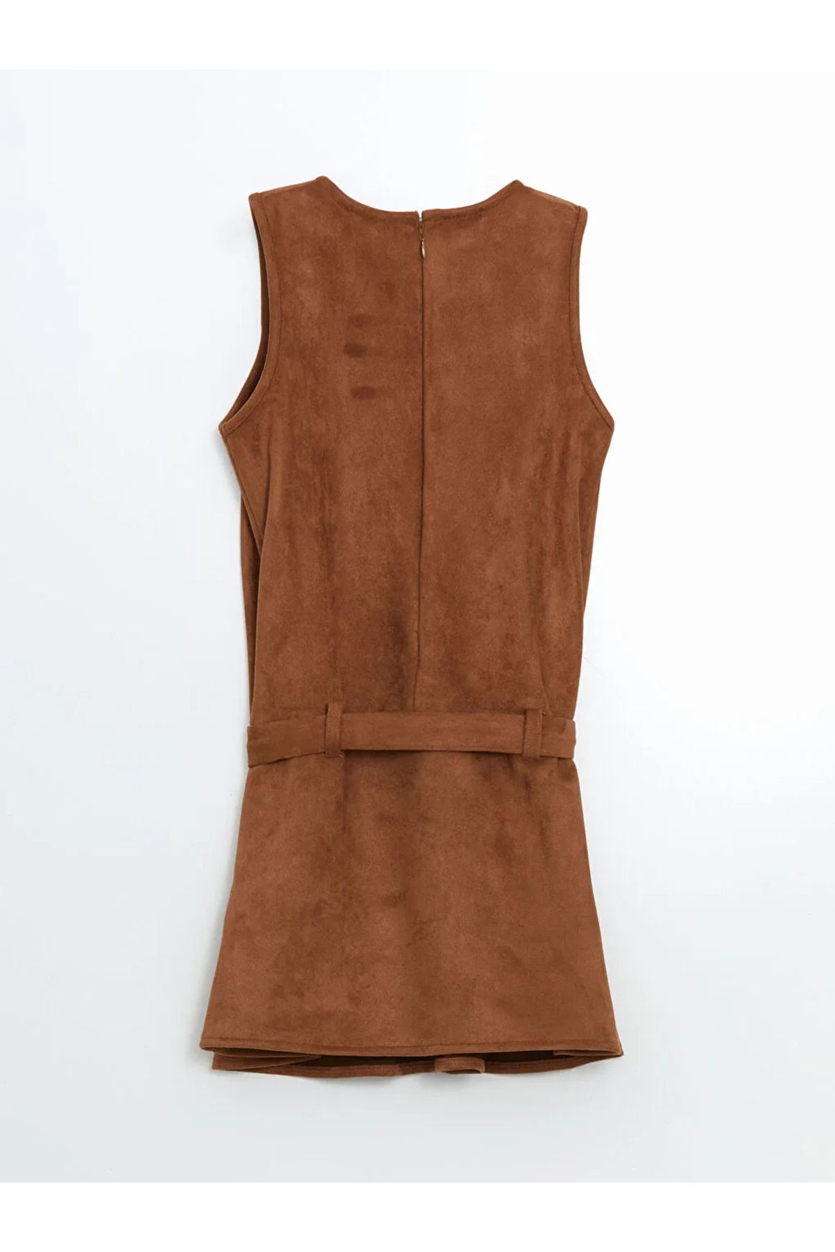 LC Waikiki-Lcw Kids Brown Crew Neck Girls Suede Dress 3