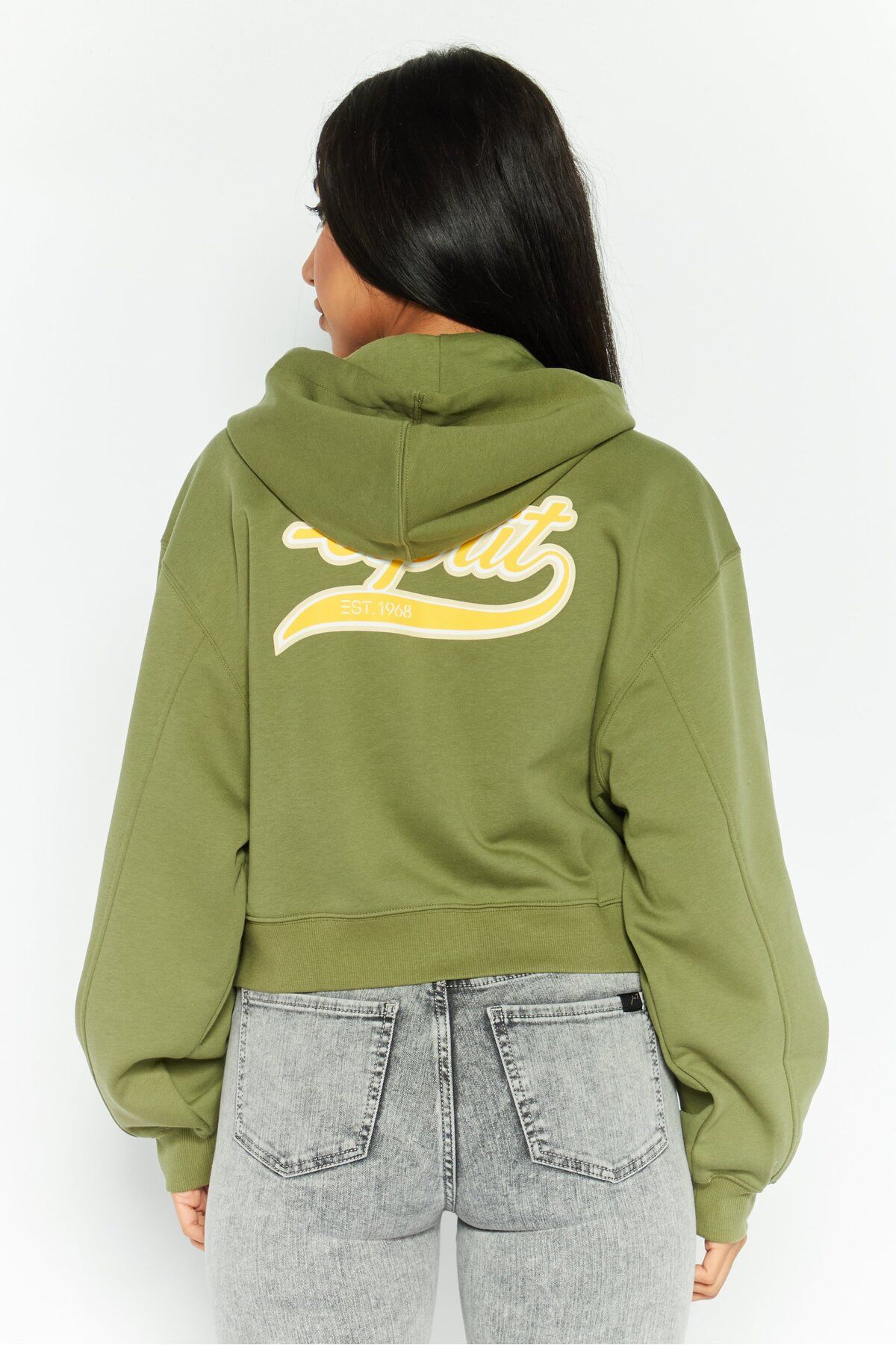 Esprit-Women Embroidered Logo Long Sleeves Hooded Sweatshirt, Olive 4