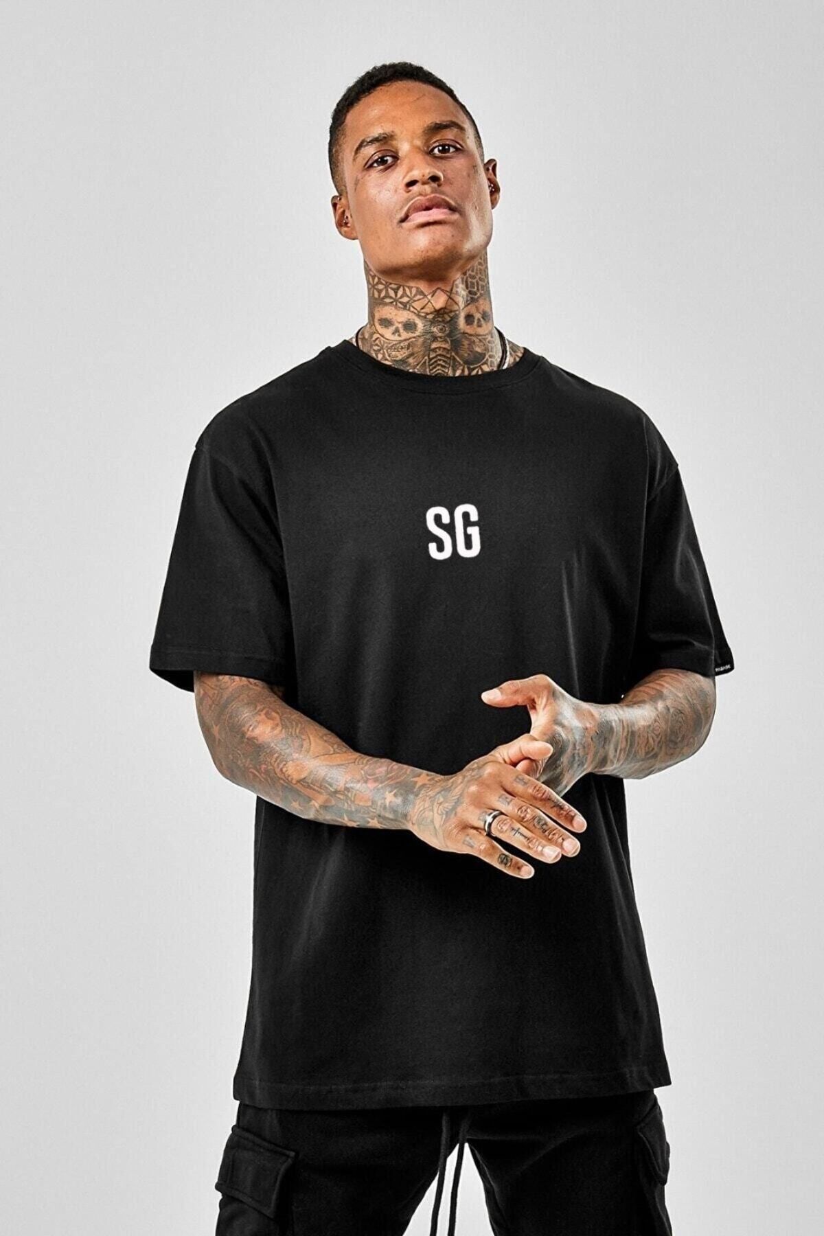 GIANTSTORE Unisex Siyah Sg Baskılı Tshirt