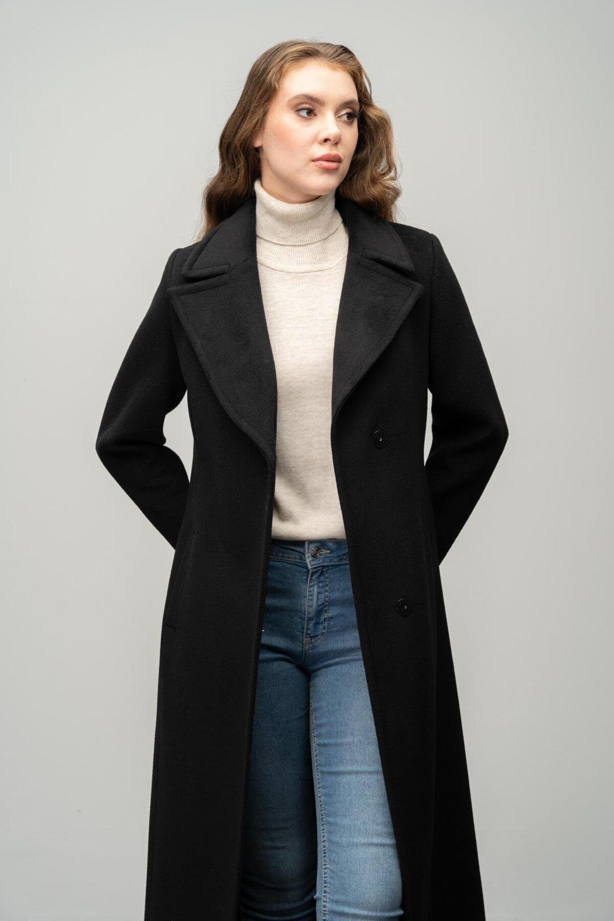 Olcay  Çıt Çıt Kapamalı Belden Bağlamalı Exclusive Kaban SİYAH 3057 - Görsel 6