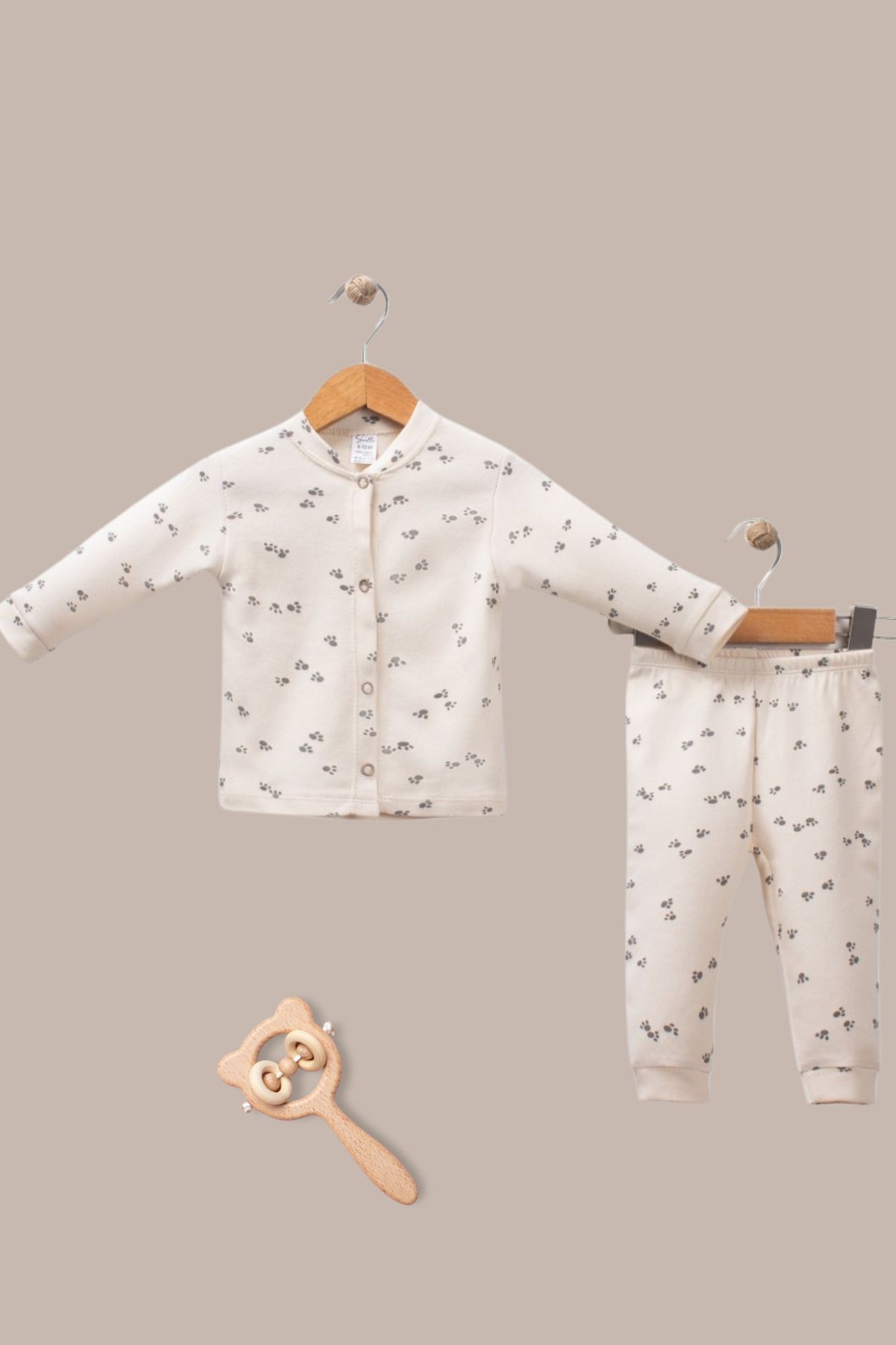 Dolly Kids Pati Desenli Önden Çıtçıtlı  Bebek Pijama Takımı. %100 Pamuk