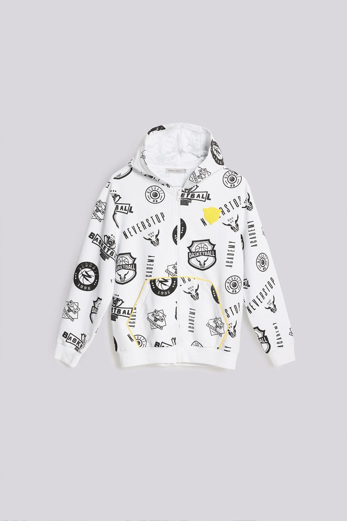 Nebbati-White Patterned Boy's Sweatshirt 1