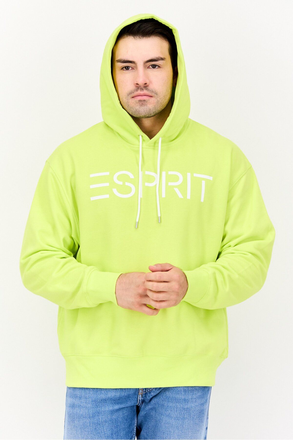 Esprit-Men Hood Neck Brand Logo Long Sleeves Hoodie, Lime Green 1