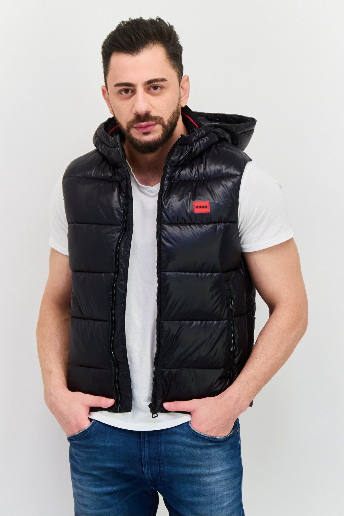 Hugo Boss-Men Quilted Hooded Sleeveless Vest Jacket, Black 1