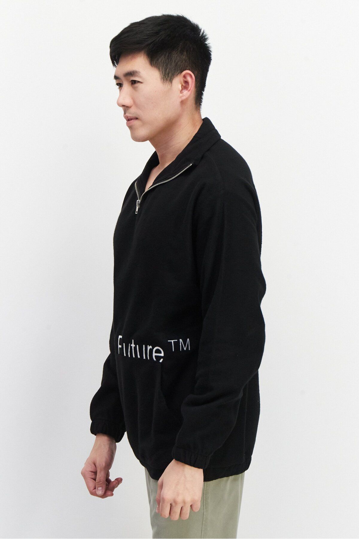 Asos Design-Men Quarter Zip Long Sleeves Embroidered Sweater, Black Combo 2