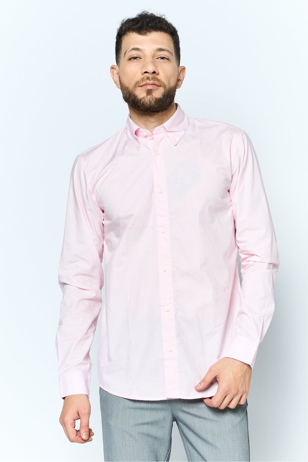 Esprit-Men Regular Fit Solid Long Sleeves Casual Shirt, Pink 1