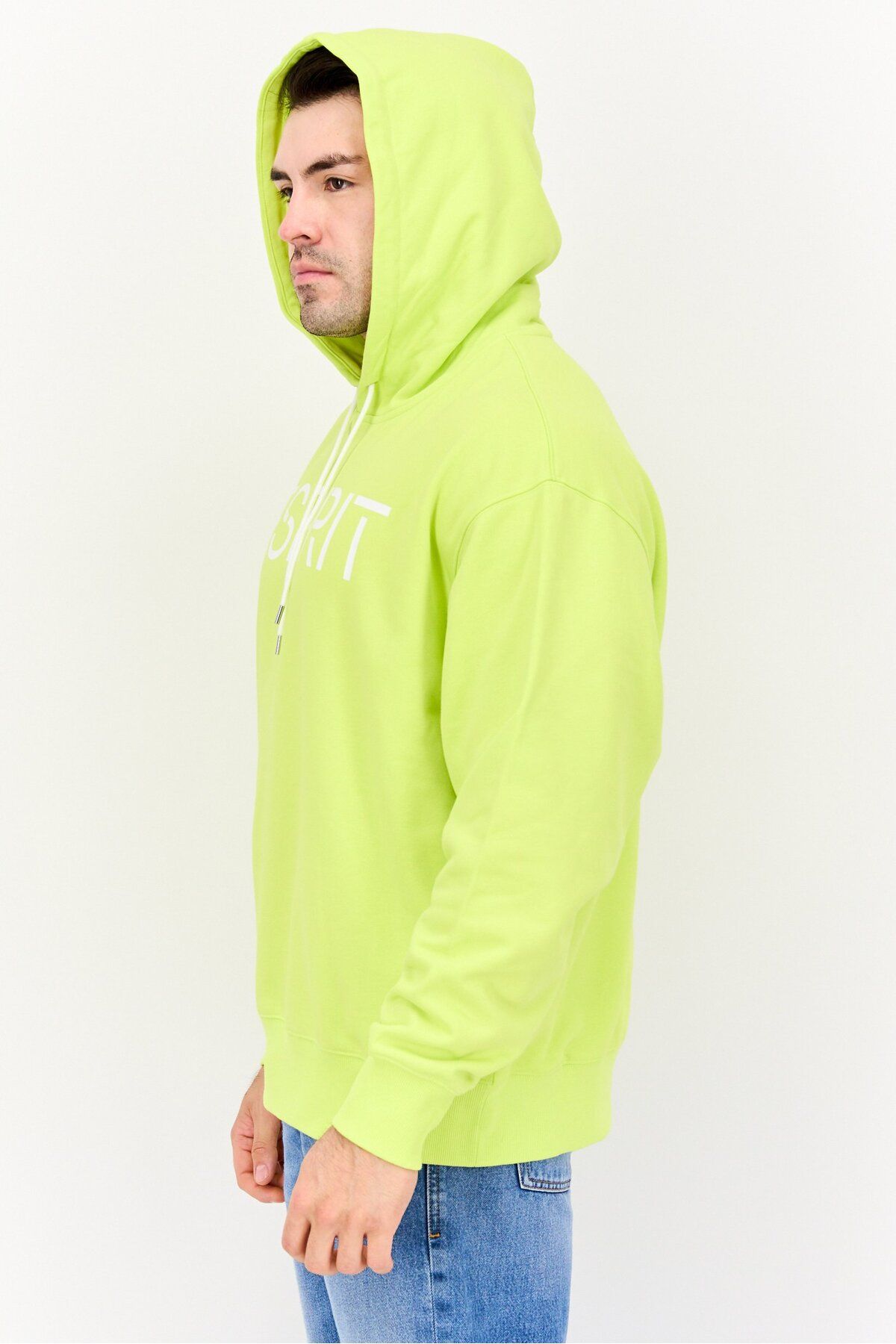 Esprit-Men Hood Neck Brand Logo Long Sleeves Hoodie, Lime Green 4