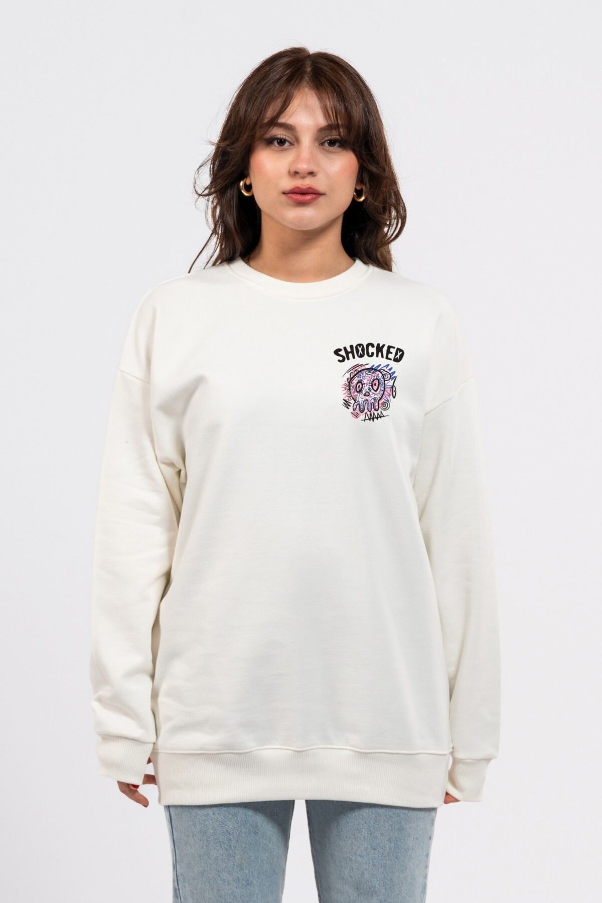 LUMARTA Oversize Göğüste Shocked Baskılı Sweatshirt