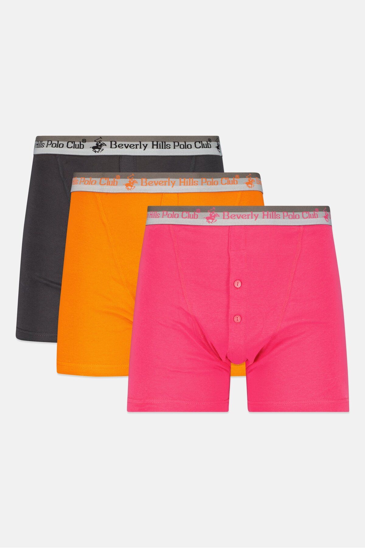 Beverly Hills Polo Club-Men 3 Pack Brand Logo Button Fly Boxer Brief, Pink 1