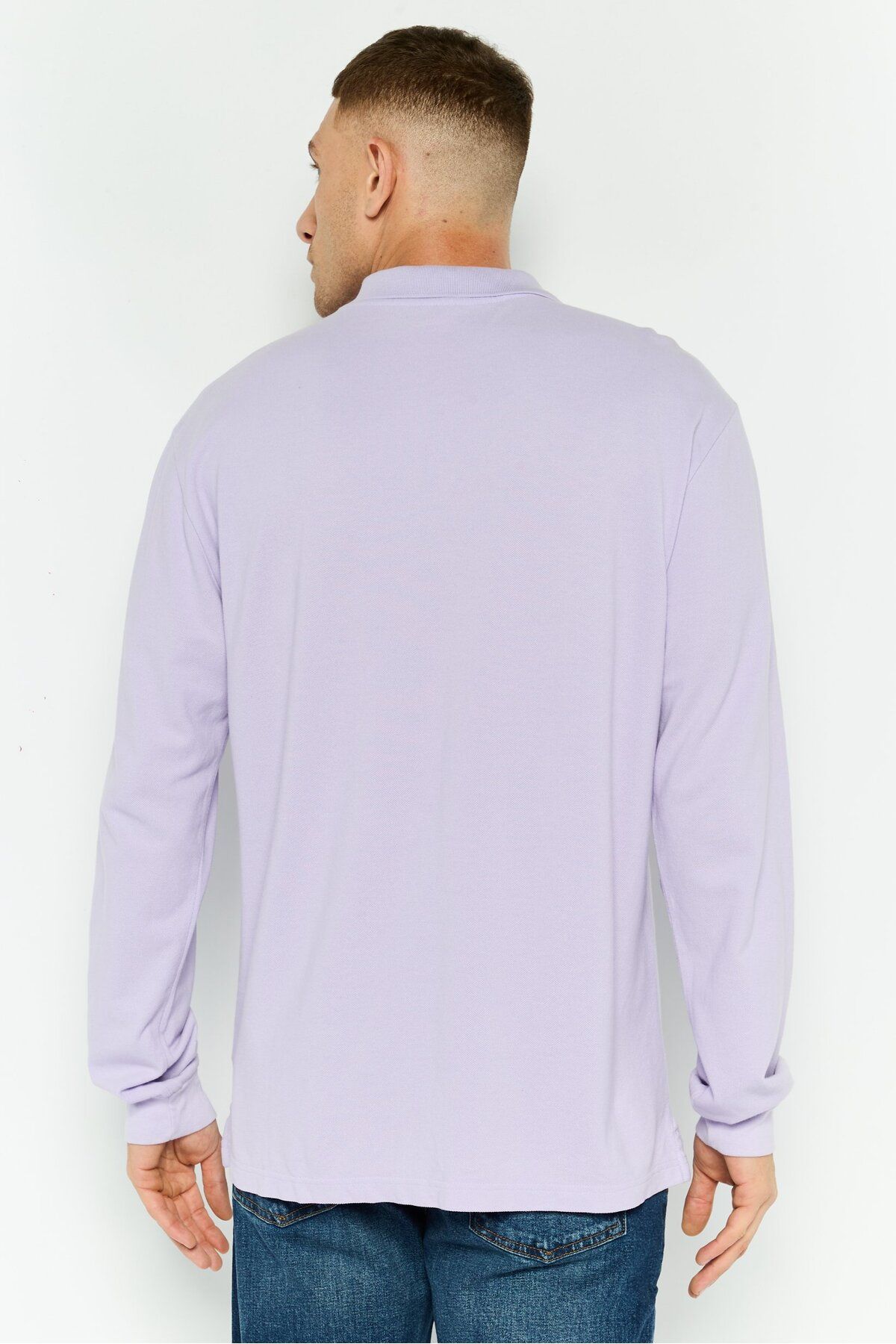 GAP-Men Regular Fit Textured Long Sleeves Polo Shirt, Light Purple 4