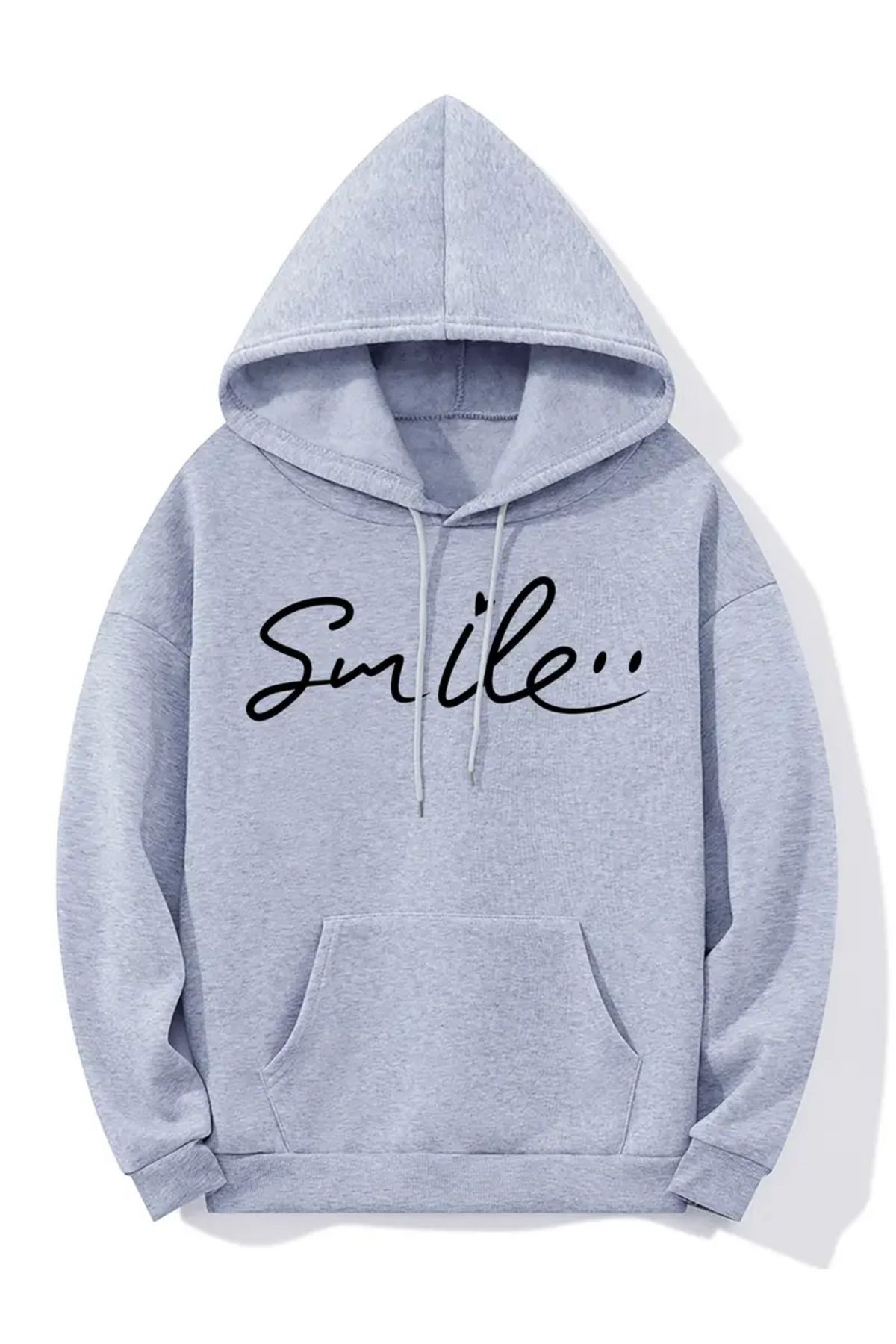 Pink Sky SMILE Baskılı Oversize Kapüşonlu Kanguru Cep