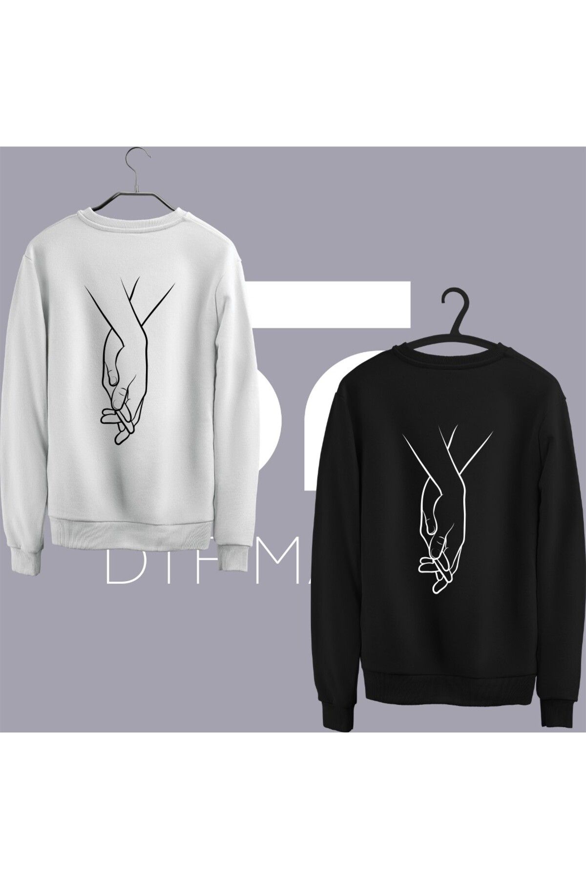 dtfmarkt 2'li "El Ele Tutuşma" Sırt Baskılı Sweatshirt