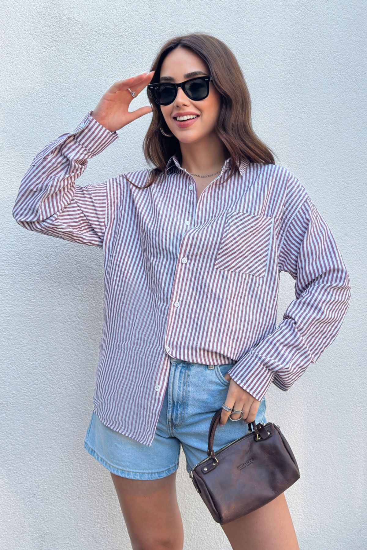 King Brothers-Women's Shirt Striped Oversize Shirt with Pockets 1