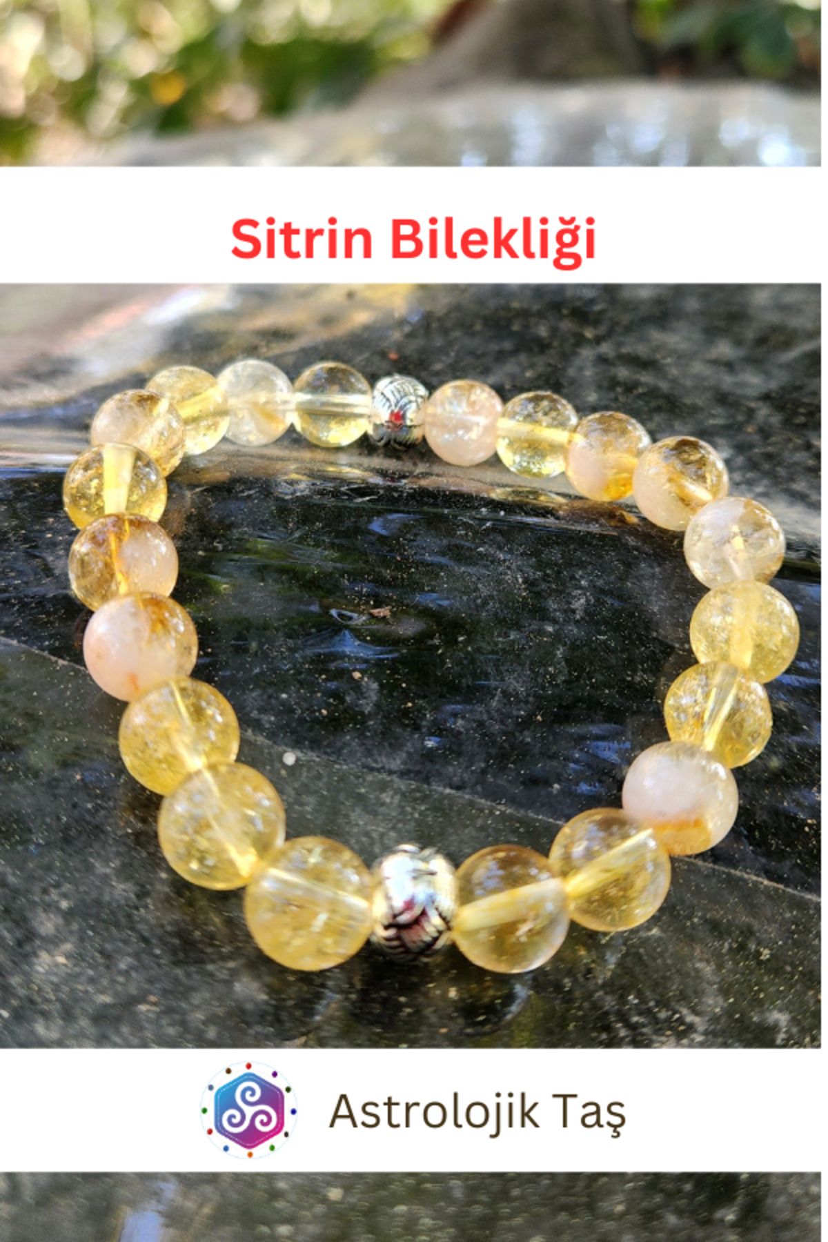 Astrolojik Doğal Taş Sitrin Doğal Taş Bileklik, Para, Başarı, Pozitif Enerji, Arınma Taşı