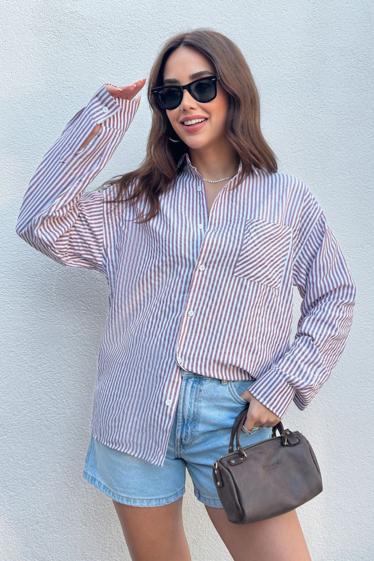 King Brothers-Women's Shirt Striped Oversize Shirt with Pockets 4