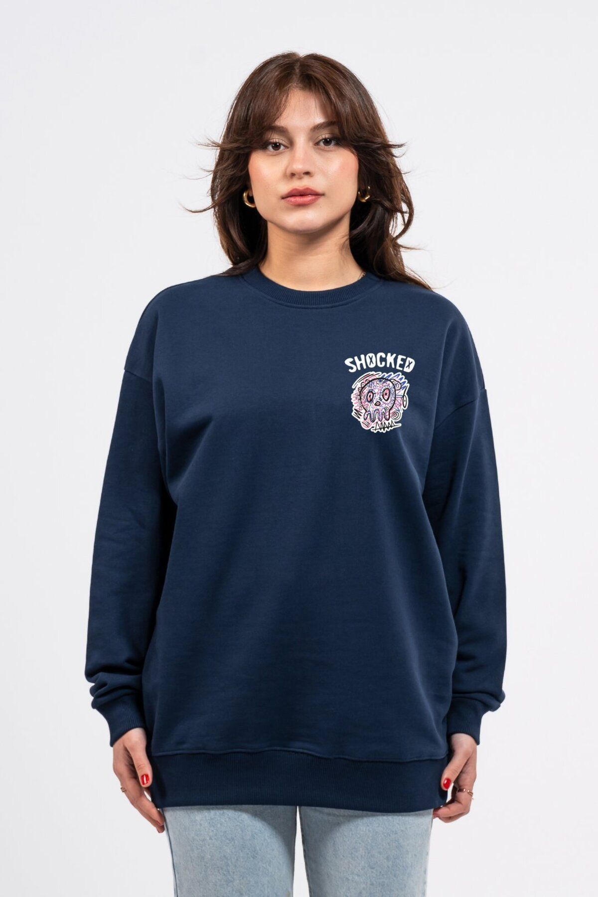 LUMARTA Oversize Göğüste Shocked Baskılı Sweatshirt