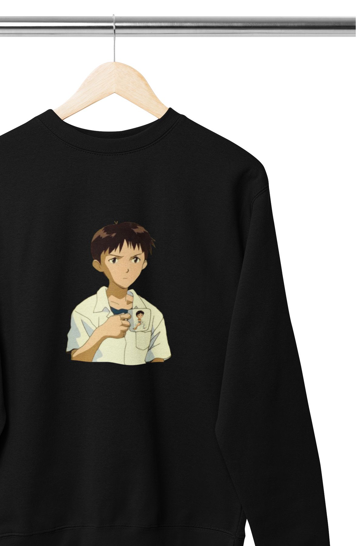 qoeuyl boutique Shinji Anime Baskılı Sevgili, Arkadaş Hediyelik Unisex %100 Pamuklu Bisiklet Yaka Sweatshirt