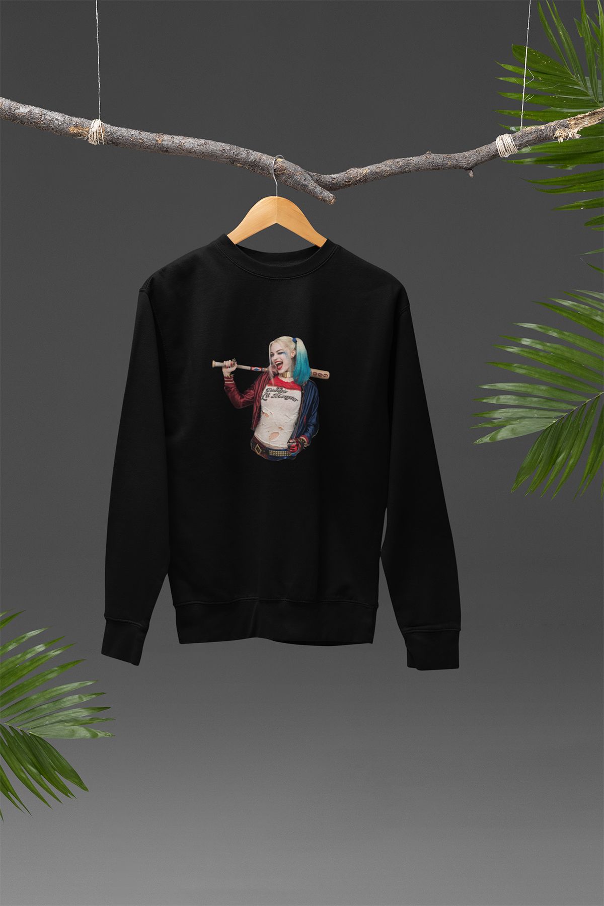 qoeuyl boutique Harley Quinn Baskılı Unisex Hediyelik %100 Pamuklu Bisiklet Yaka Sweatshirt