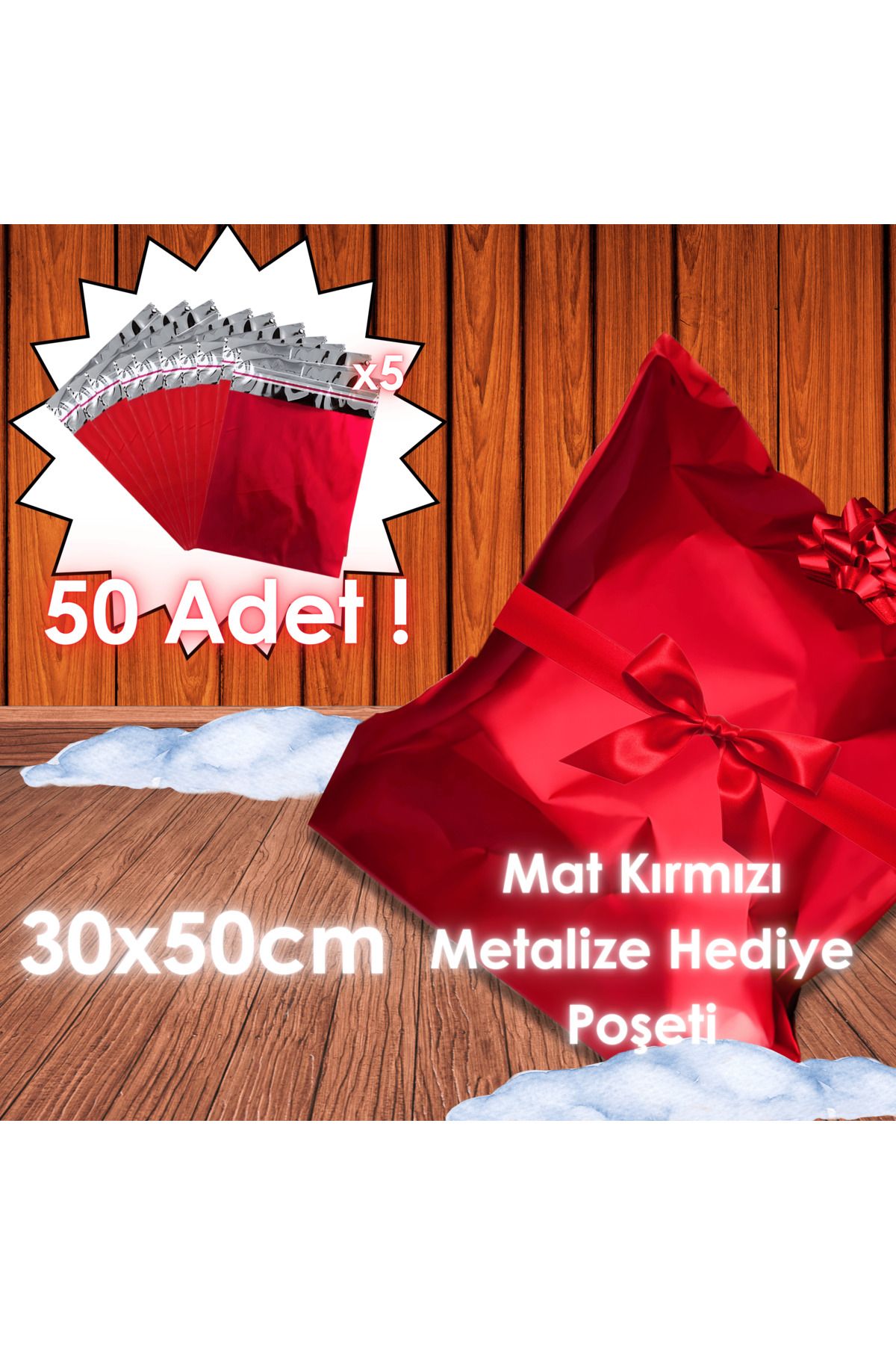 Ethex Mat Yapışkanlı Metalize Poşet (30x50 cm, Kırmızı, 50 Adet)