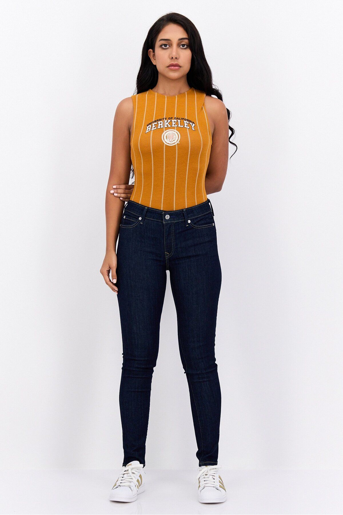Undiz-Women Graphic Sleeveless Bodysuit, Mustard Combo 4