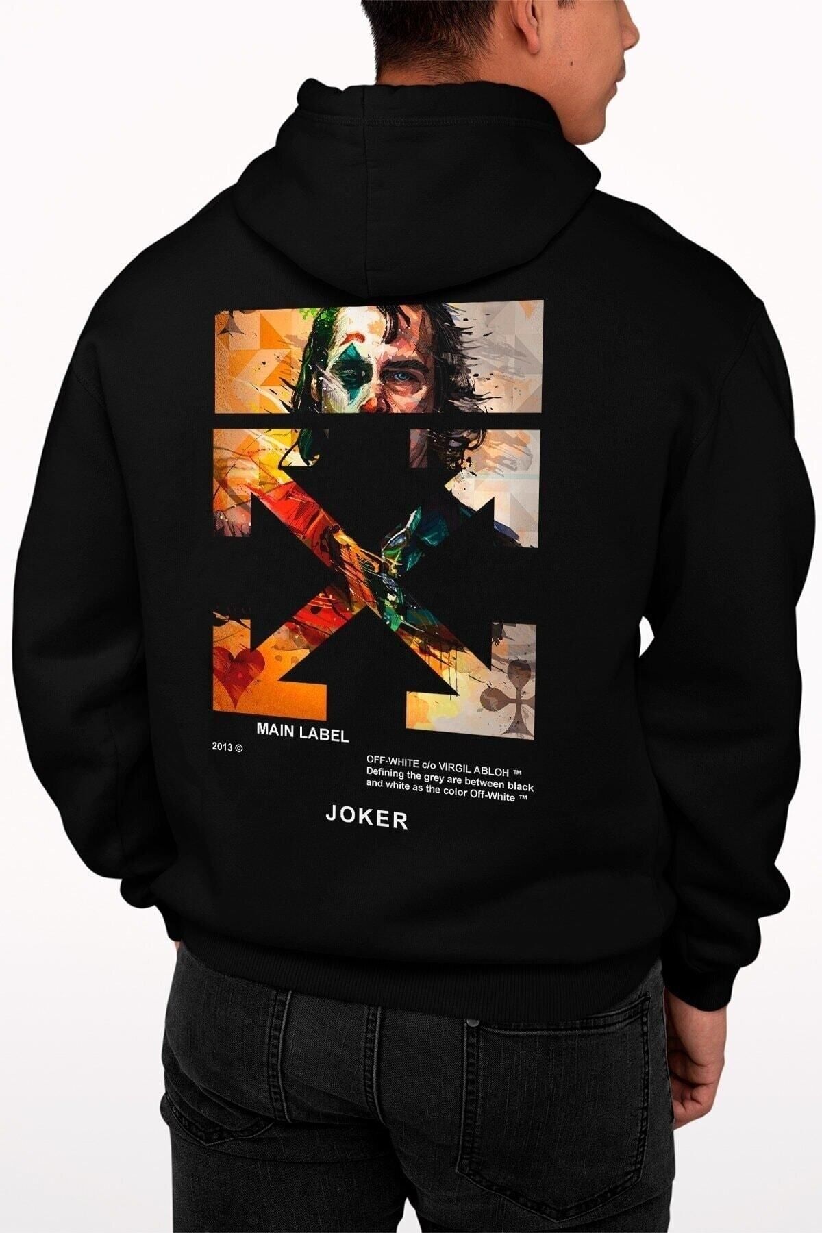 M&A ONE PİECE ay new moda Siyah Joker Off Baskılı Oversize Kapüşonlu Sweatshirt