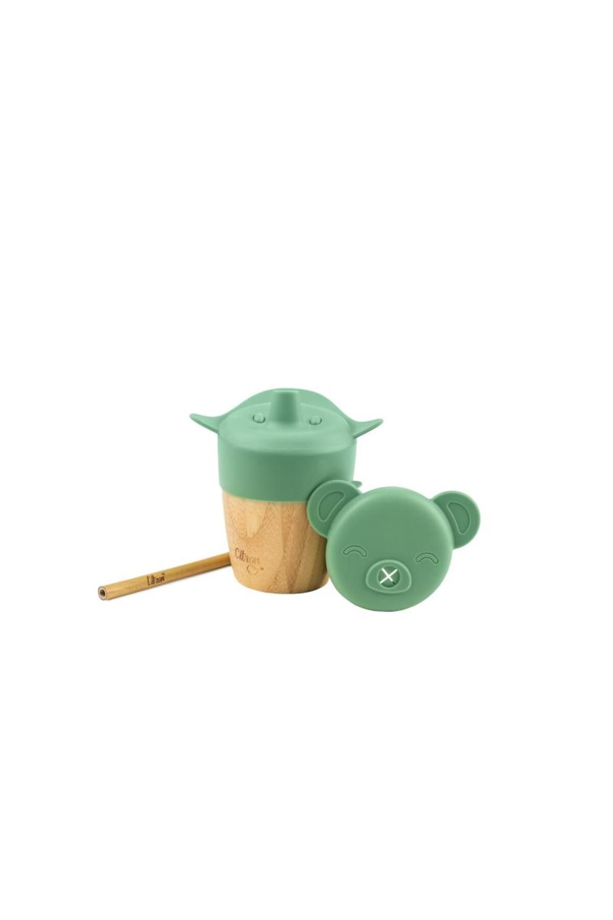 ToysAll Citron 2'si 1 Arada Kapaklı ve Pipetli Organik Bambu Alıştırma Bardağı - Green 1073629