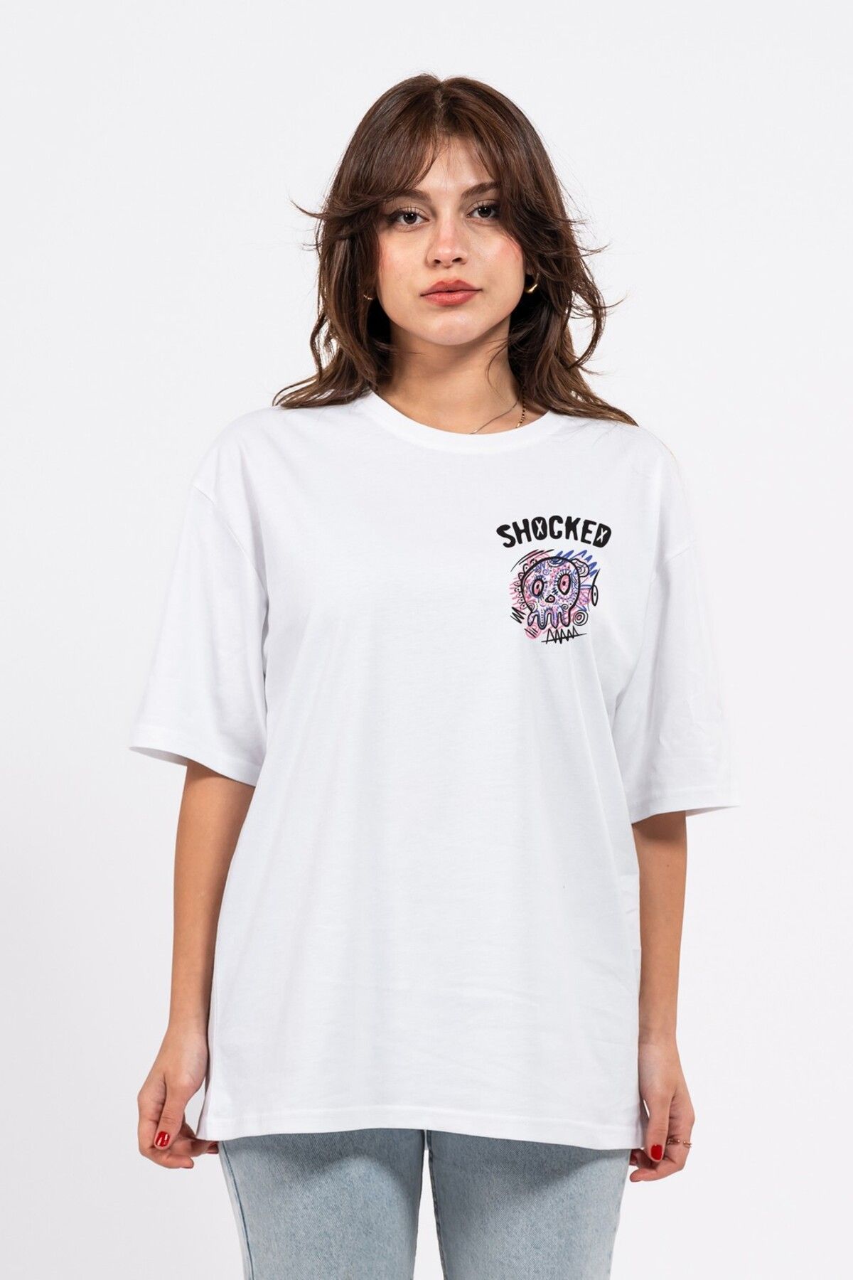 LUMARTA Oversize Göğüste Shocked Baskılı Tshirt