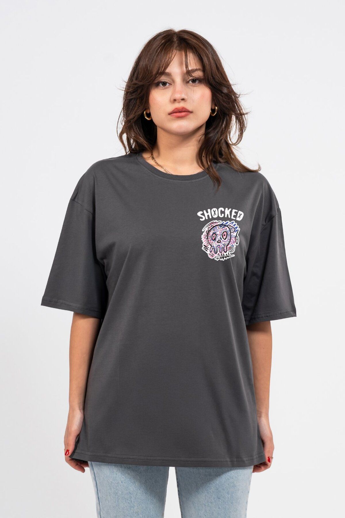 LUMARTA Oversize Göğüste Shocked Baskılı Tshirt