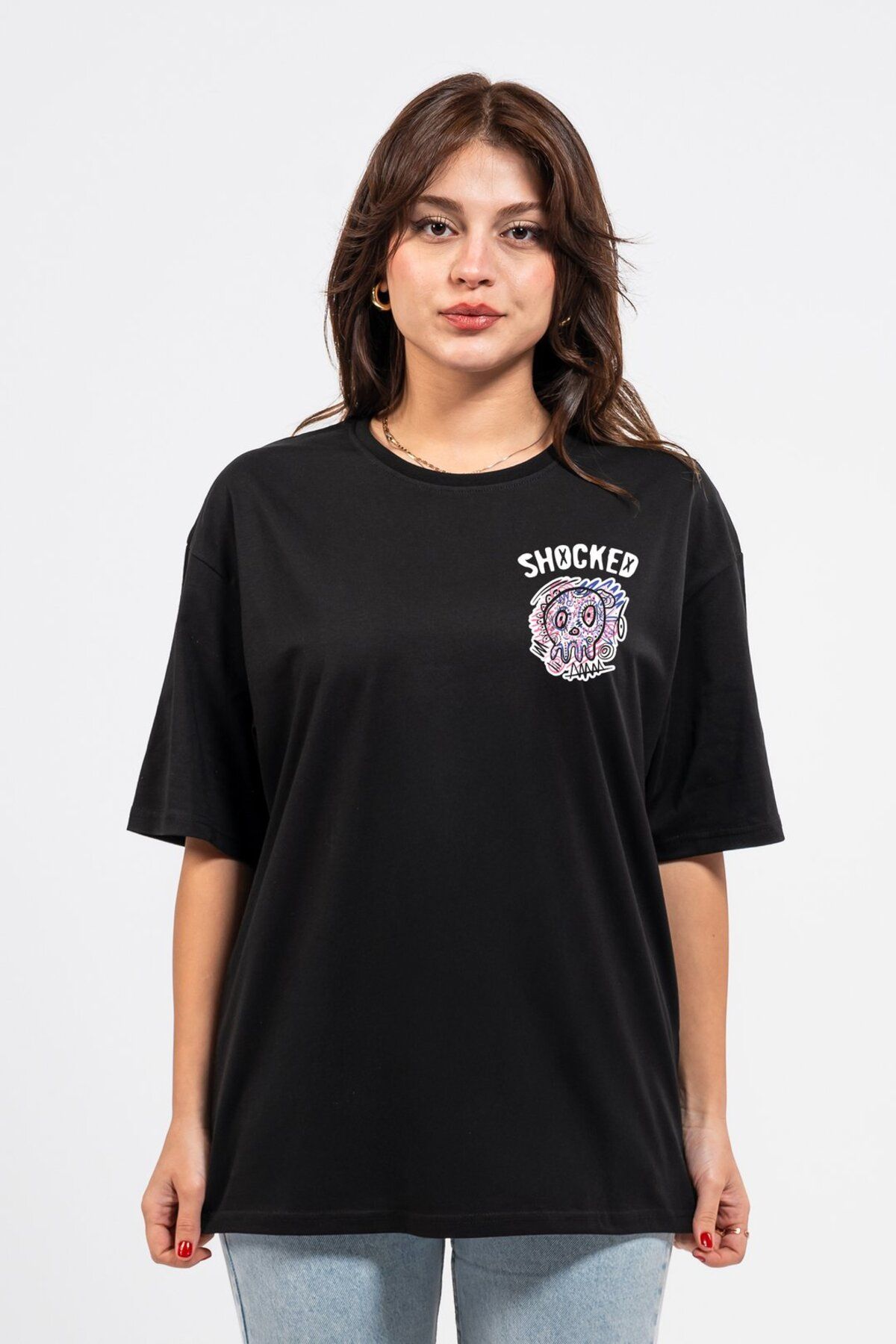 LUMARTA Oversize Göğüste Shocked Baskılı Tshirt