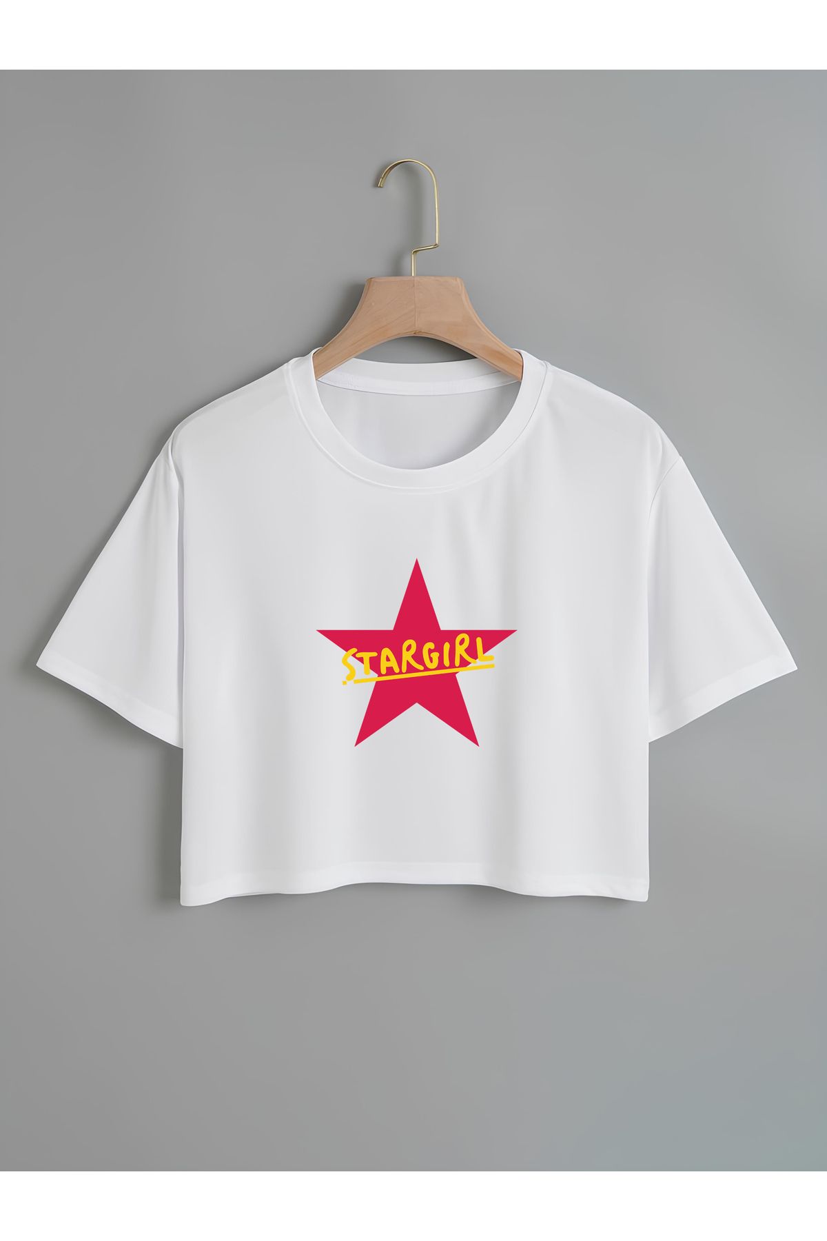 Ginevra Kadın Oversize Bisiklet Yaka Star Girl Baskılı Crop T-shirt